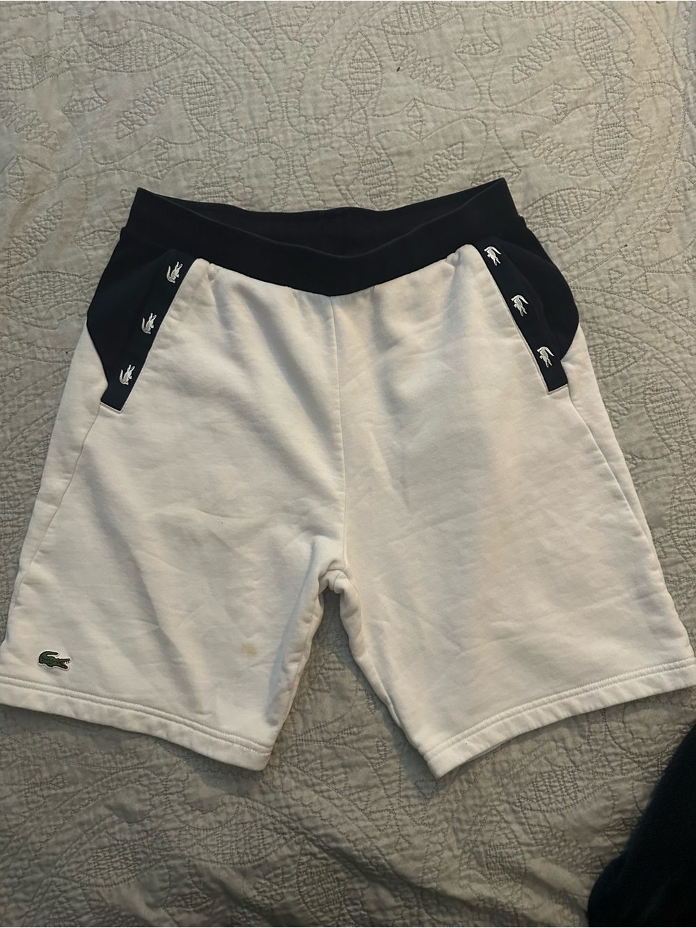 Lacoste White Athletic Shorts with Black Waistband - Picture 1 of 3